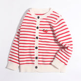 Girls Striped Cashmere Cardigan Kids Strawberry Embroidery Cashmere Sweater