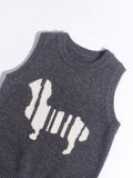 Kids 100% Cashmere Sweater Vest Abstract Dog Pattern Cashmere Knit Pullover Grey 80