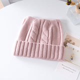 Kids Cable Knit Cashmere Beanie Ribbing Hem Cashmere Hat for Boys and Girls Pink S