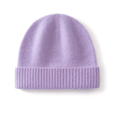 Kids Cashmere Beanie Knit Cashmere Hat with Ribbed Cuff Multi Colors Purple S