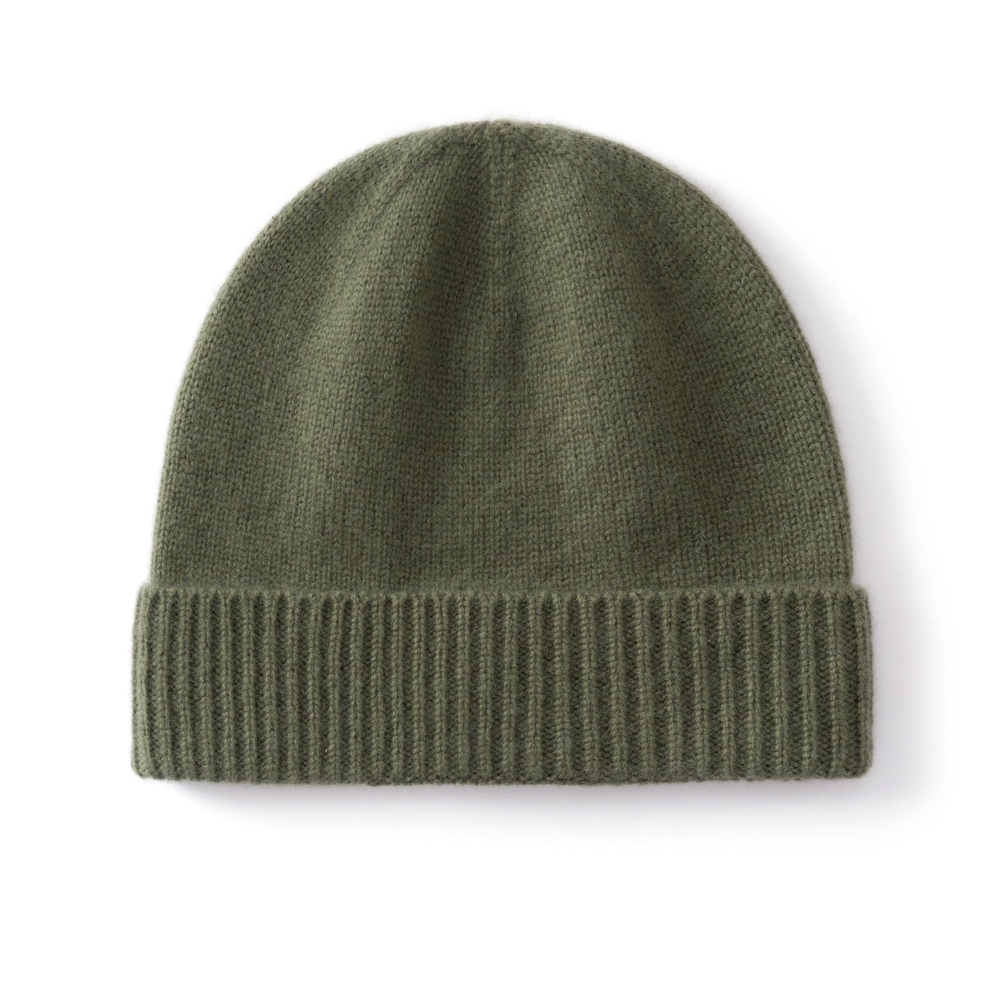 Kids Cashmere Beanie Knit Cashmere Hat with Ribbed Cuff Multi Colors Olive Green S