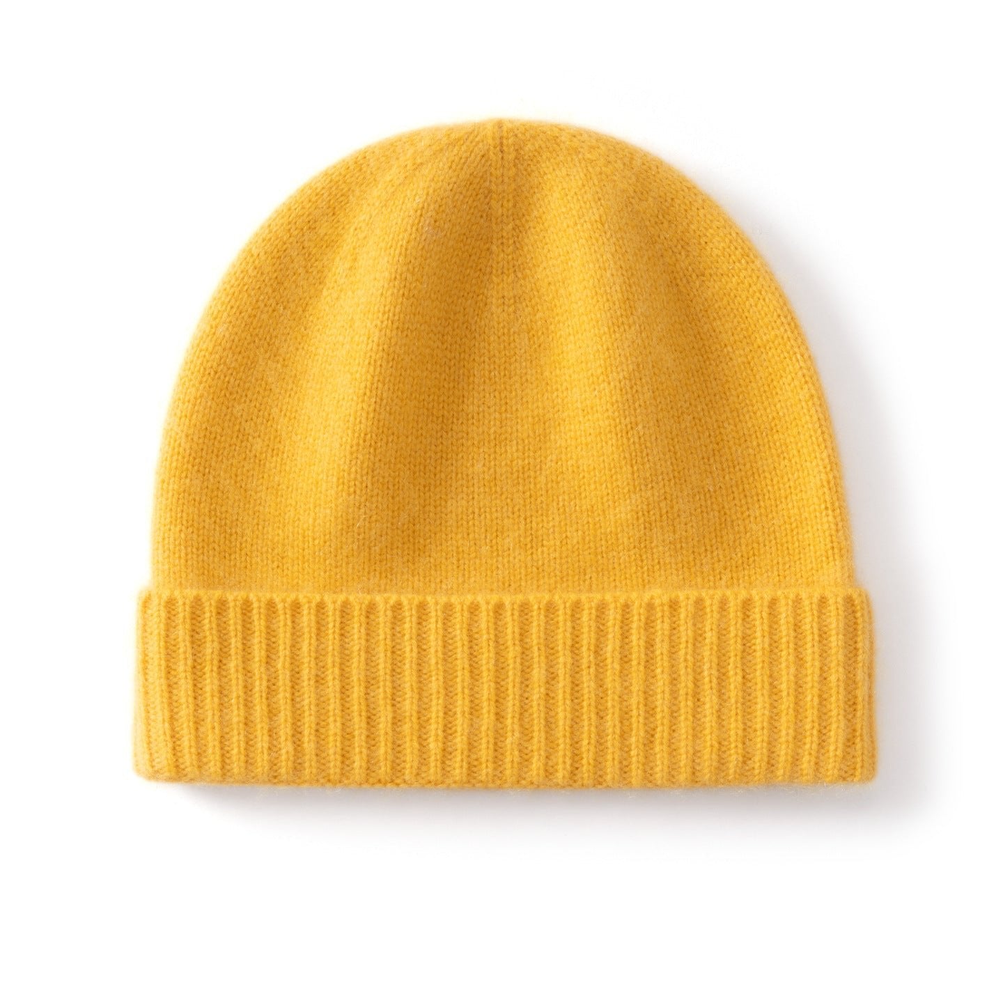 Kids Cashmere Beanie Knit Cashmere Hat with Ribbed Cuff Multi Colors Yellow S