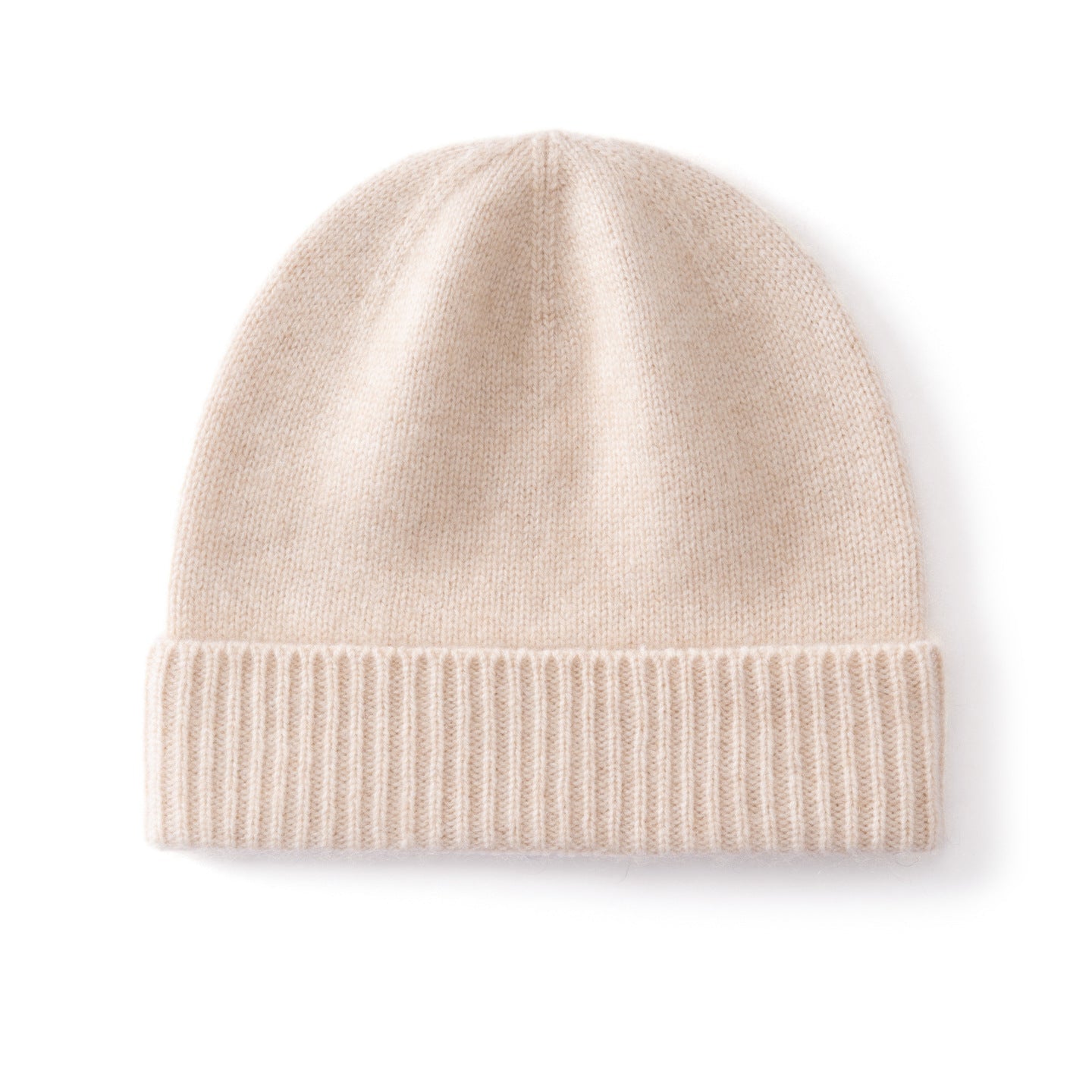 Kids Cashmere Beanie Knit Cashmere Hat with Ribbed Cuff Multi Colors Beige S