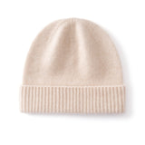 Kids Cashmere Beanie Knit Cashmere Hat with Ribbed Cuff Multi Colors Beige S