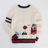Kids Cashmere Cardigan Toy Car Traffic Knit Design Cashmere Sweater Ivory 90