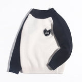 Kids Cashmere Sweater Black and White with Stitched Heart Design Cashmere Knit Pullover White 90