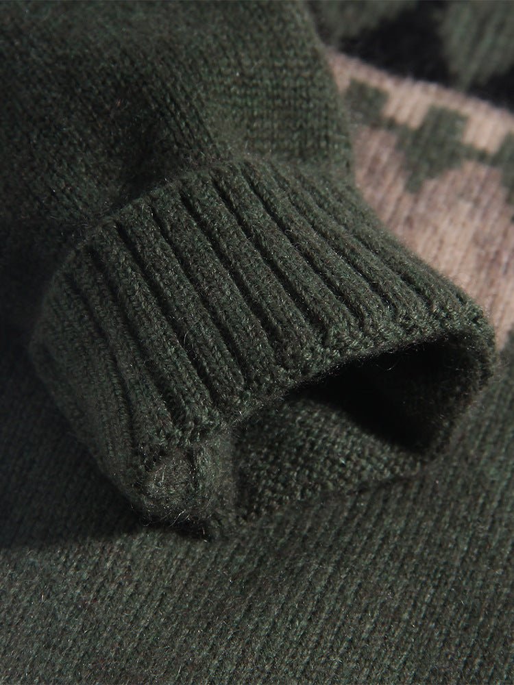 Kids Cashmere Sweater Nordic Fair Isle Pattern Crew Neck Cashmere Pullover Green 80