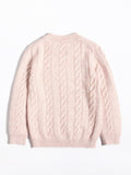 Kids Chunky Cable Knit Cashmere Sweater with Pocket Deer Embroidery Cashmere Pullover Beige 80