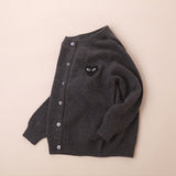 Kids Crew Neck Cashmere Cardigan Button Front Knit Cashmere Sweater Dark Grey 80