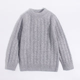 Kids Crew Neck Pure Cashmere Sweater Cable Knitted Cashmere Sweater Grey 90