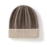 Kids Ribbed Cashmere Knit Beanie Folded Edge Colorblock Cashmere Knit Hat