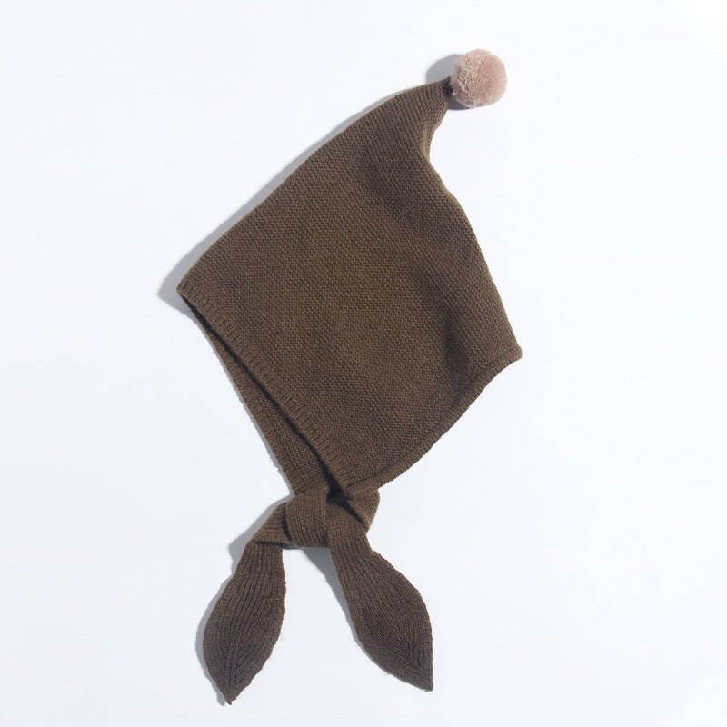 Kids Tie Cashmere Beanie Knit Elf Cashmere Hats with Pom Pom Dark Gray S