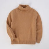 Kids Turtleneck Cashmere Sweater Long Sleeve Cashmere Pullover Ribbing Hem Camel 90