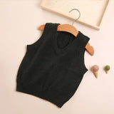 Kids V Neck Cashmere Sweater Sleeveless Cashmere Vest Ribbing Hem Dark Green 80