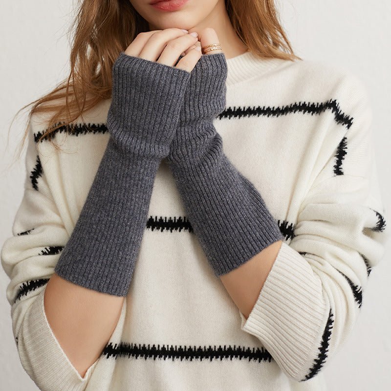 Long Fingerless Gloves Soft Cashmere Ribbed Knit Gloves Cashmere Wrist Protection