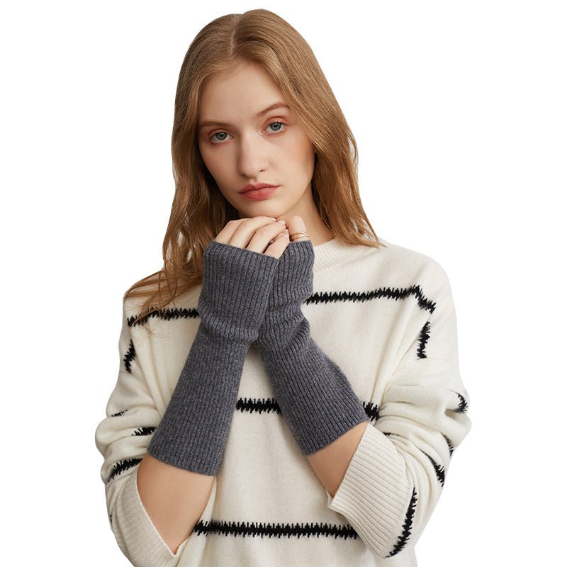 Long Fingerless Gloves Soft Cashmere Ribbed Knit Gloves Cashmere Wrist Protection