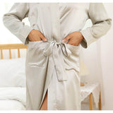 Long Mulberry Silk Robe Luxury 100% Silk Bathrobe Silver Gray XS