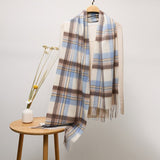 Long Plaid Cashmere Scarf With Tassel Winter Warps With Fringe