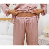 Classic Silk Pajama Set Long Sleeve Silk Pajamas for Women Pink Silk Pajamas Rosy Pink XS