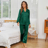 Classic Silk Pajama Set Long Sleeve Silk Pajamas for Women Pink Silk Pajamas Green XS
