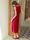 Luxury Silk Dresses Cowl Neck Sleeveless Silk Midi Dress