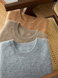 Mens Striped Sleeve Cashmere Sweater Crew Neck Ribbed Hem Pullover Gray XS
