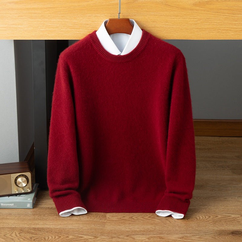 Mens Crew Neck Cashmere Sweater Long Sleeve Ribbed Hem Soft Knit Coat