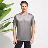 Mens Crew Neck Silk T Shirt Short Sleeve Silk Round Collar Tee