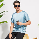 Mens Crew Neck Silk T Shirt Short Sleeve Silk Round Collar Tee