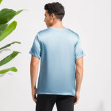 Mens Crew Neck Silk T Shirt Short Sleeve Silk Round Collar Tee