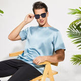 Mens Crew Neck Silk T Shirt Short Sleeve Silk Round Collar Tee
