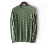 Mens Diamond Knit Cashmere Sweater Crew Neck Long Sleeve Cashmere Pullover Green XS