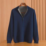 Mens Full - Zip Mock Neck Pure Cashmere Cardigan Stand Collar Cashmere Coat