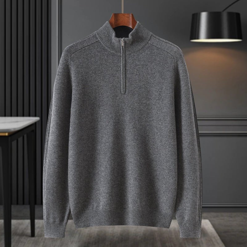Mens Half - Zip Mock Neck Pure Cashmere Sweater Ribbed Collar Cashmere Pullover Grey XS