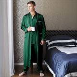 Mens Long Silk Pajamas & Robe Set Full Length Silk Sleepwear
