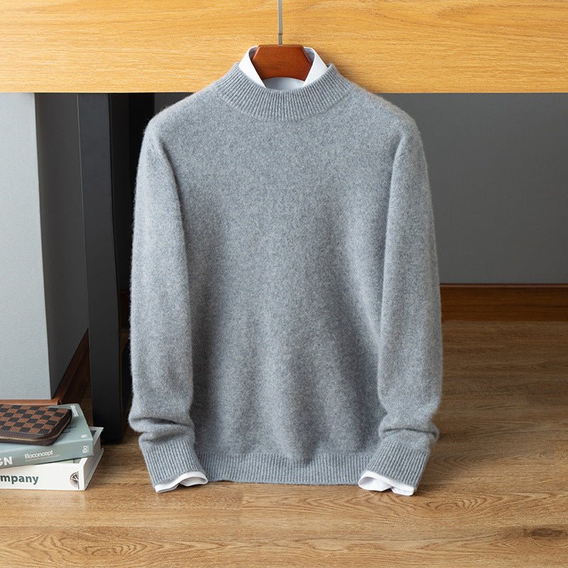 Mens Mock Neck Cashmere Sweater Warm Long Sleeve Solid Sweatershirt Gray XS