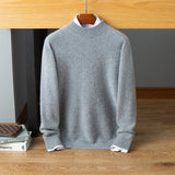 Mens Mock Neck Cashmere Sweater Warm Long Sleeve Solid Sweatershirt Gray XS