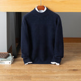 Mens Mock Neck Cashmere Sweater Warm Long Sleeve Solid Sweatershirt Navy Blue XS