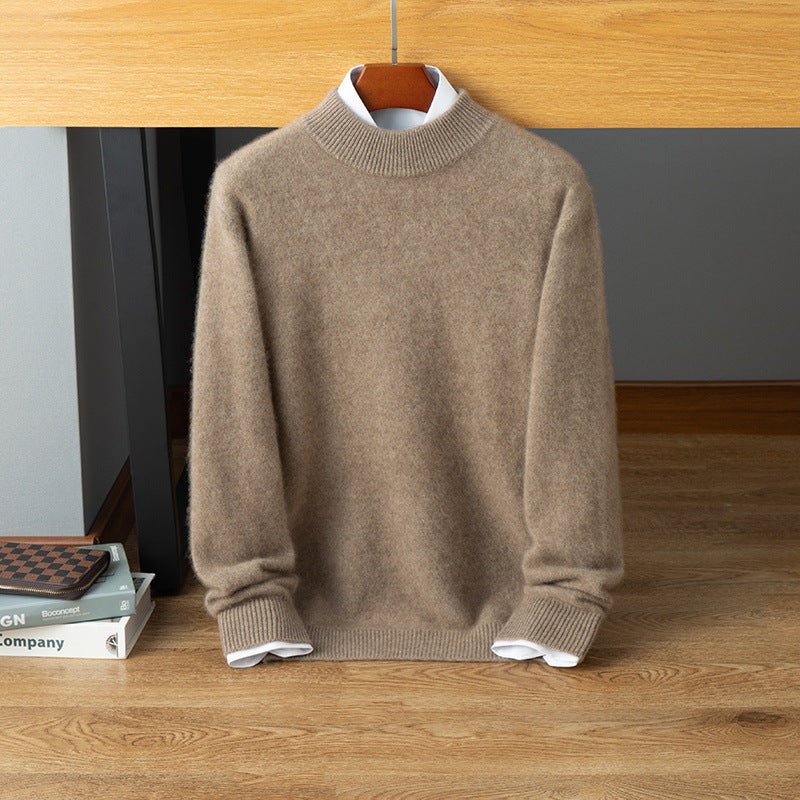Mens Mock Neck Cashmere Sweater Warm Long Sleeve Solid Sweatershirt Taupe XS