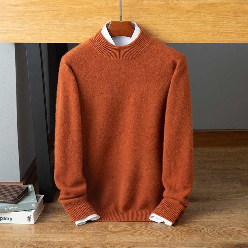 Mens Mock Neck Cashmere Sweater Warm Long Sleeve Solid Sweatershirt Brown XS