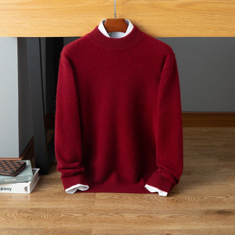 Mens Mock Neck Cashmere Sweater Warm Long Sleeve Solid Sweatershirt Claret XS