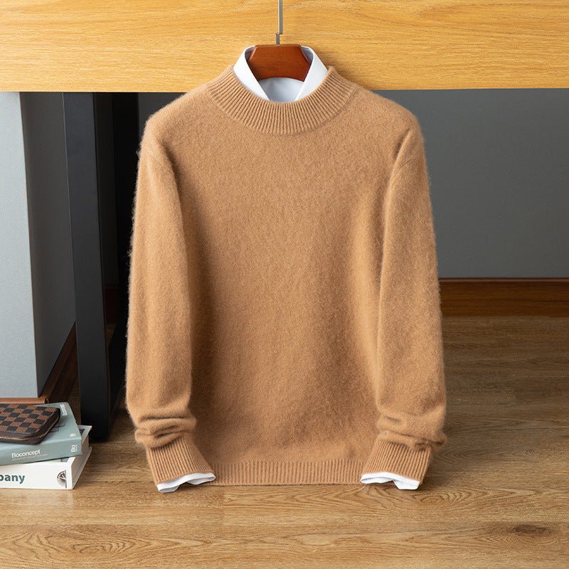 Mens Mock Neck Cashmere Sweater Warm Long Sleeve Solid Sweatershirt Camel XS