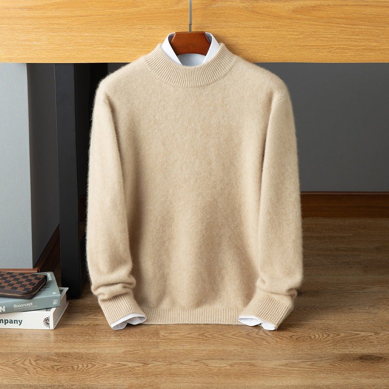 Mens Mock Neck Cashmere Sweater Warm Long Sleeve Solid Sweatershirt Beige XS