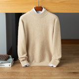 Mens Mock Neck Cashmere Sweater Warm Long Sleeve Solid Sweatershirt Beige XS