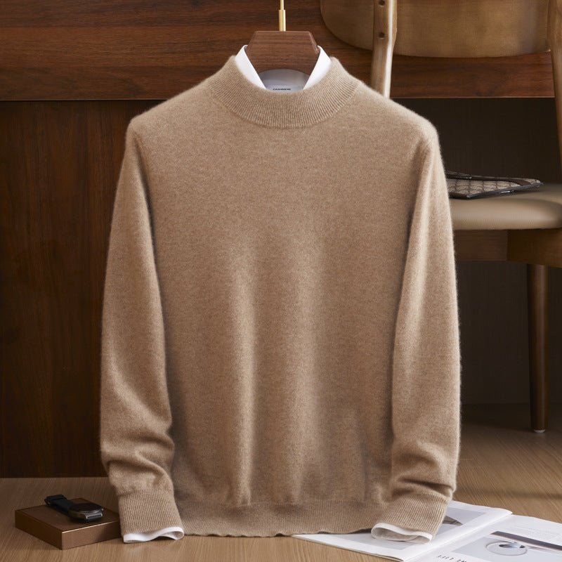 Mens Mock Neck Pure Cashmere Sweater Warm Long Sleeve Sweatershirt Taupe XS