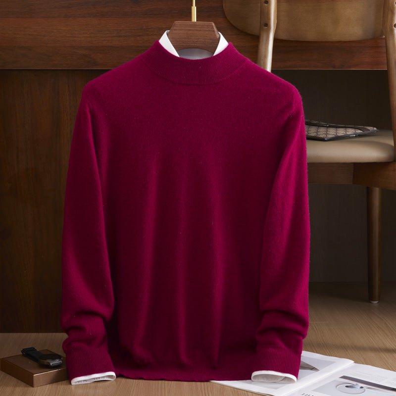 Mens Mock Neck Pure Cashmere Sweater Warm Long Sleeve Sweatershirt Claret XS