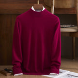 Mens Mock Neck Pure Cashmere Sweater Warm Long Sleeve Sweatershirt Claret XS