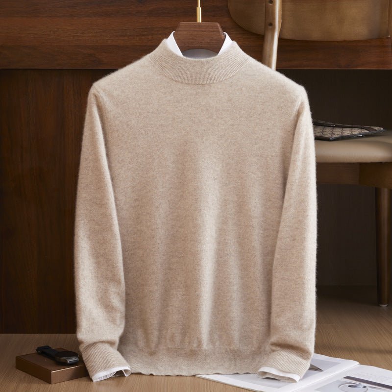 Mens Mock Neck Pure Cashmere Sweater Warm Long Sleeve Sweatershirt Beige XS