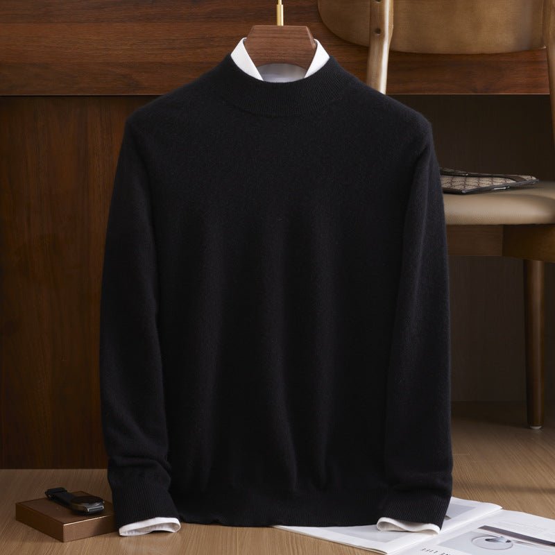 Mens Mock Neck Pure Cashmere Sweater Warm Long Sleeve Sweatershirt Black XS