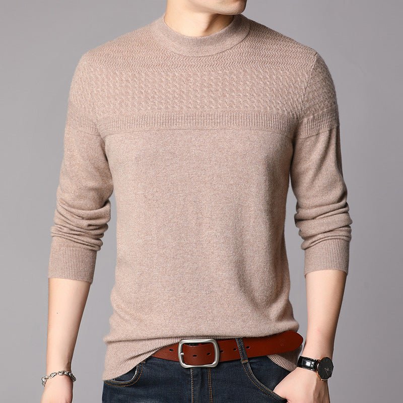 Mens Textured Pure Cashmere Sweater Mock Neck Long Sleeve Cashmere Top Camel XS